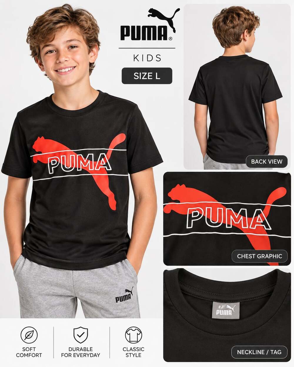 Puma Graphic T-Shirt Size L Black Red